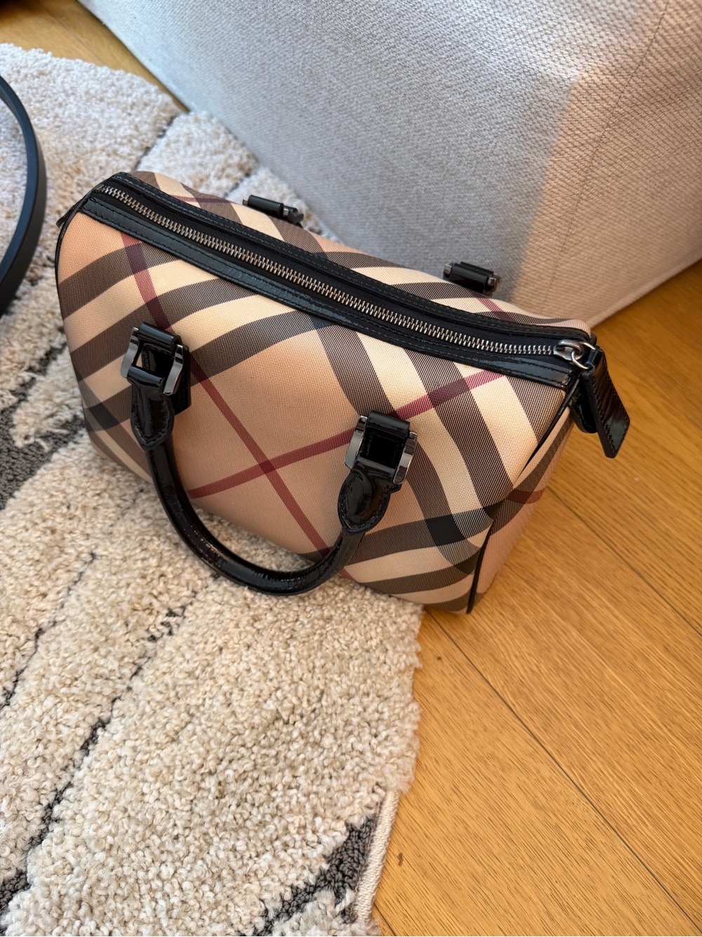 Burberry Classic Check Satchel Bag in Beige and Black